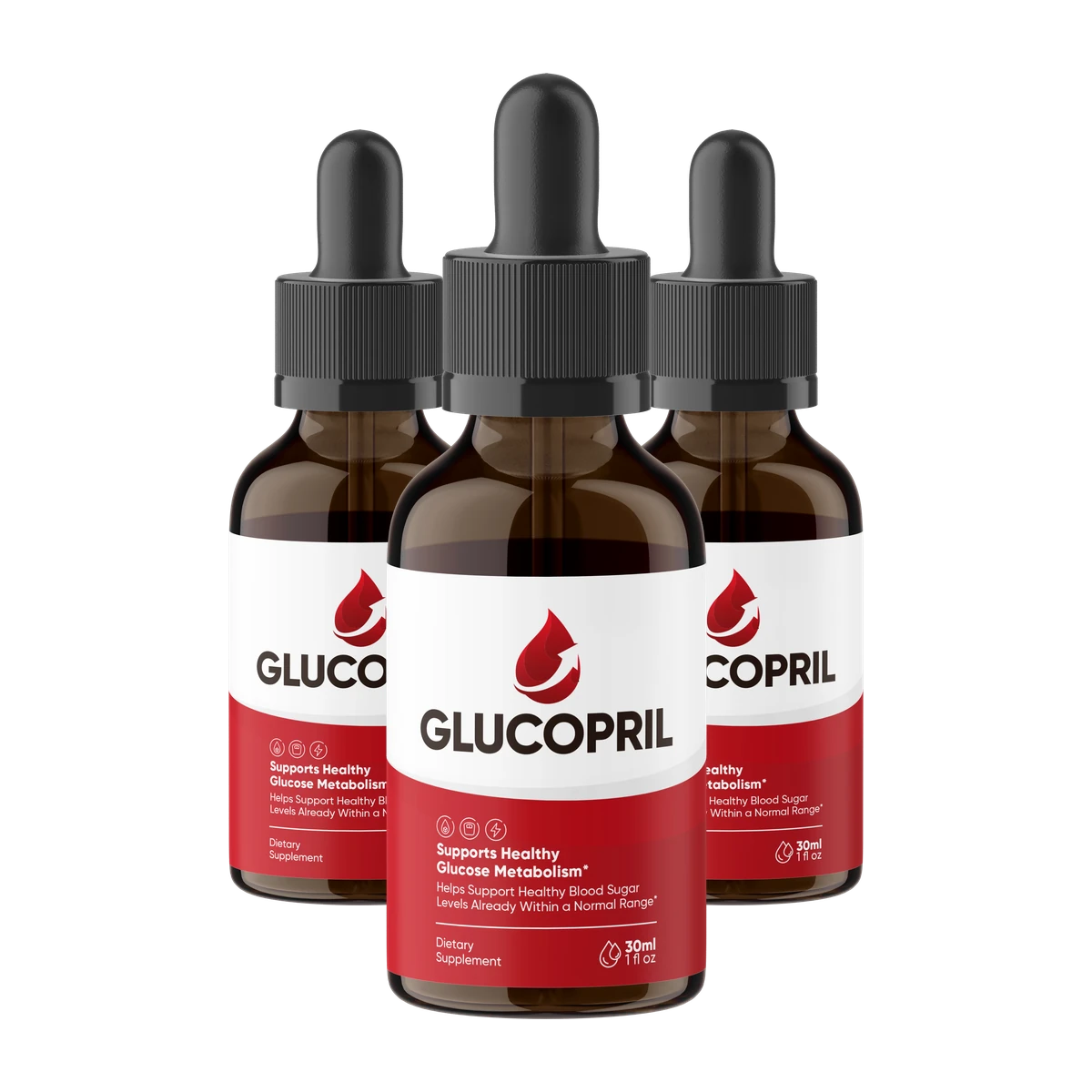 GlucoPril natural blood sugar support drops three-bottle package